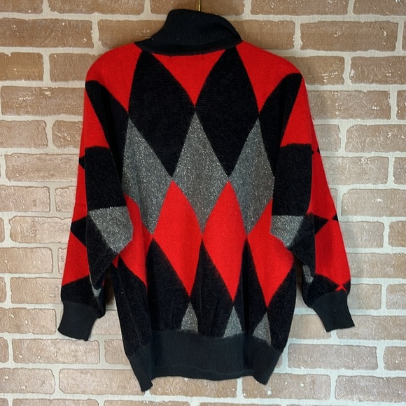 Vintage 1989 IB Diffusion sequin tunic sweater Large Black red turtleneck - Picture 7 of 7